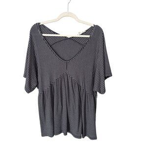 The Nines Babydoll Top Size Small Striped V Neck Peplum Short Sleeve Rayon Blend
